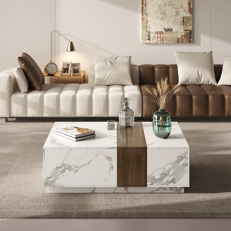Marble & walnut coffee table