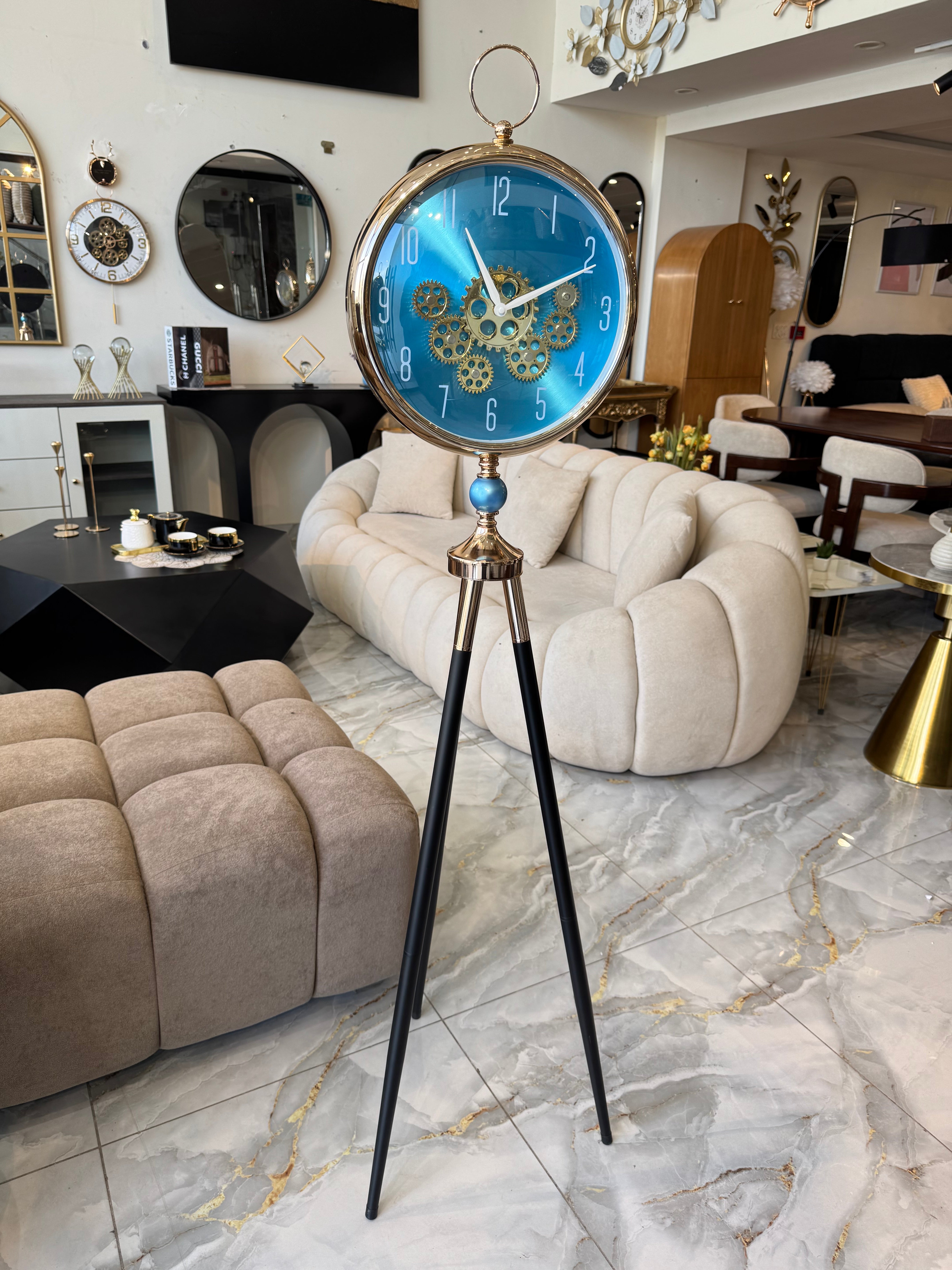 Blue tripod clock