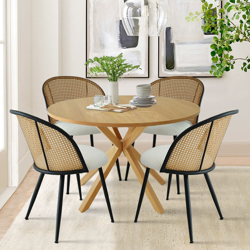 Pine rattan 4 chairs dinning