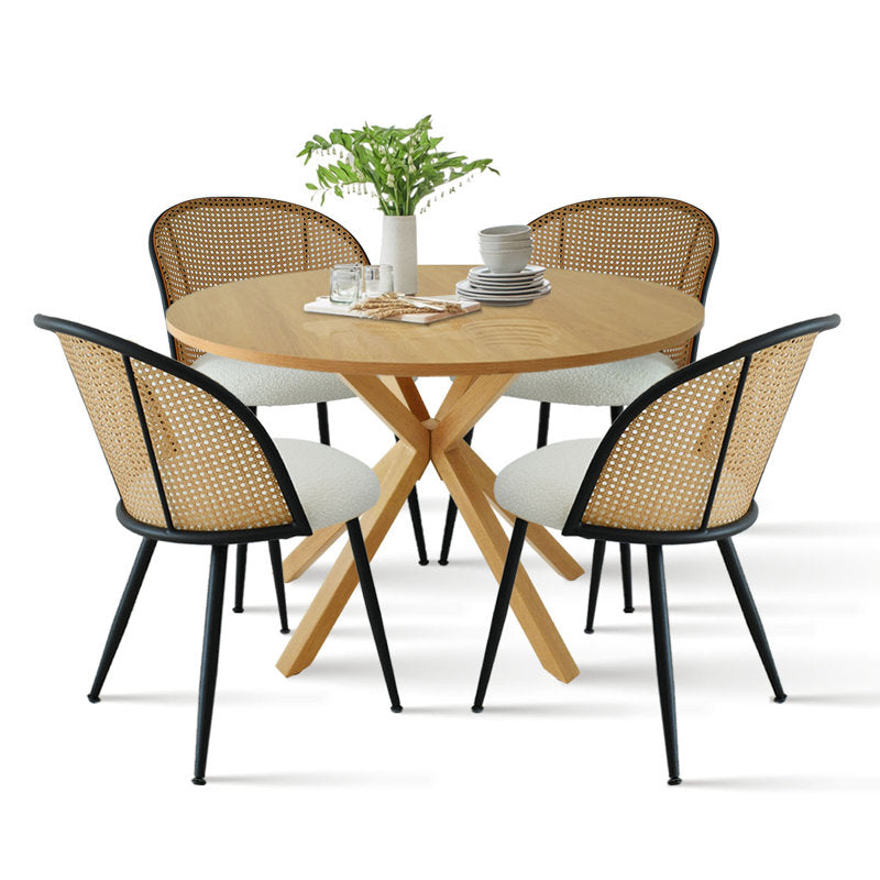 Pine rattan 4 chairs dinning