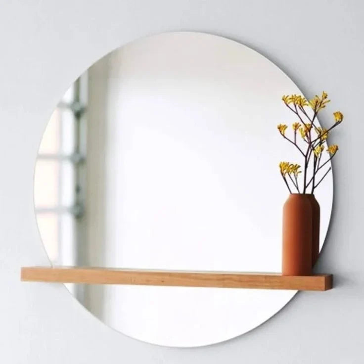 Round mirror with shelf