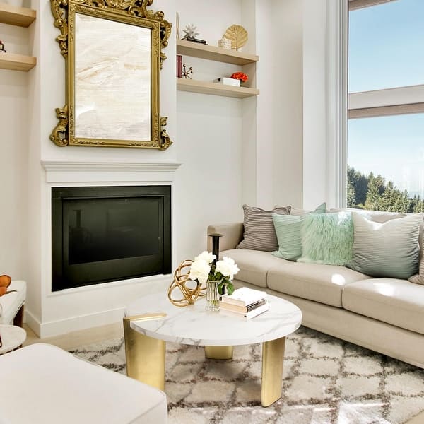 Modern Glam Round Coffee Table Golden Legs