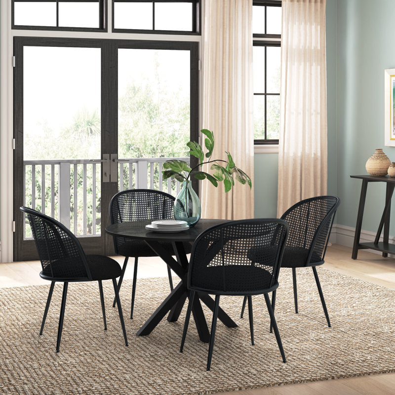 Pine rattan 4 chairs dinning