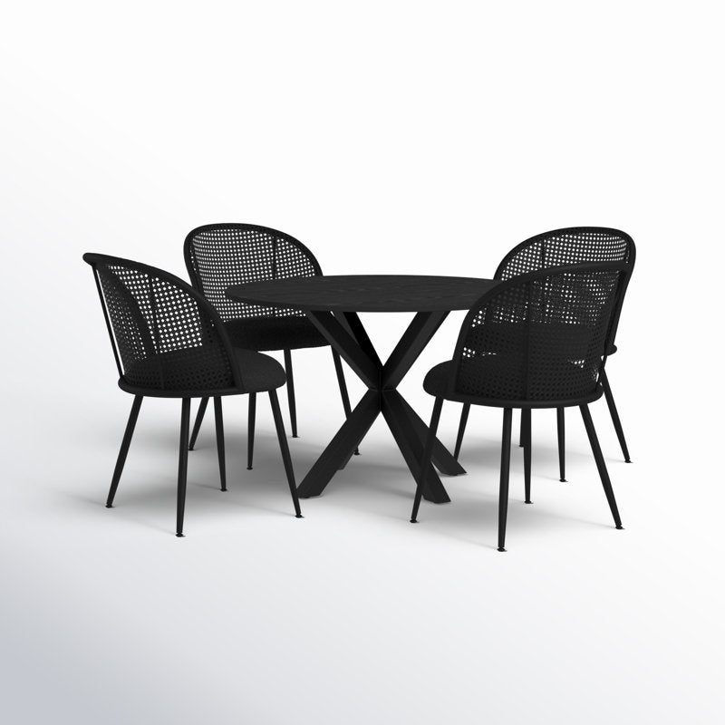 Pine rattan 4 chairs dinning