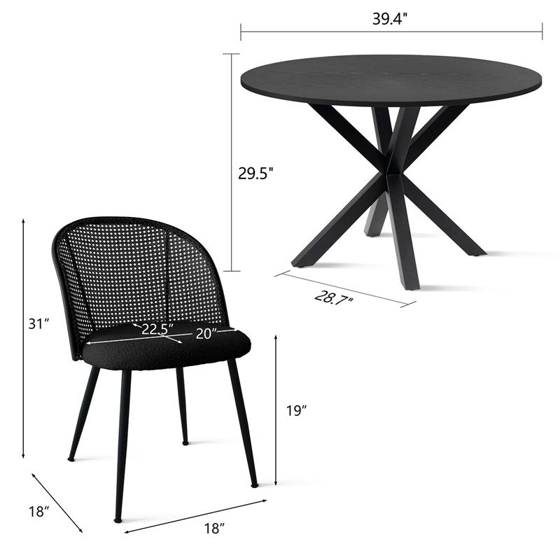 Pine rattan 4 chairs dinning
