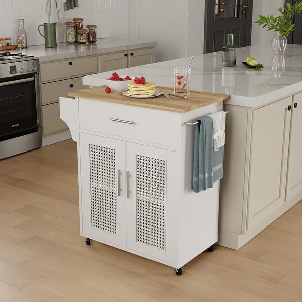 Rolling rattan kitchen cart