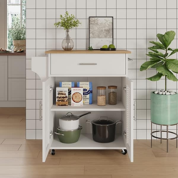 Rolling rattan kitchen cart