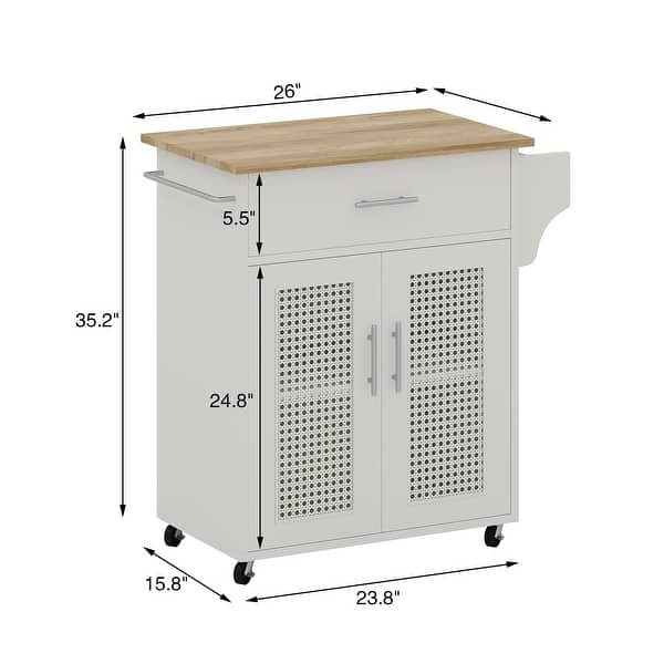 Rolling rattan kitchen cart