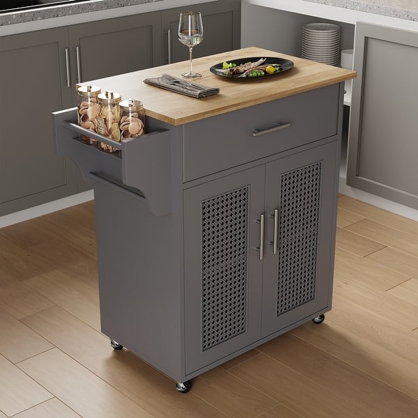 Rolling rattan kitchen cart