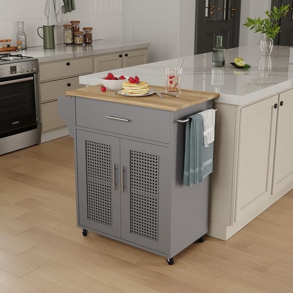 Rolling rattan kitchen cart