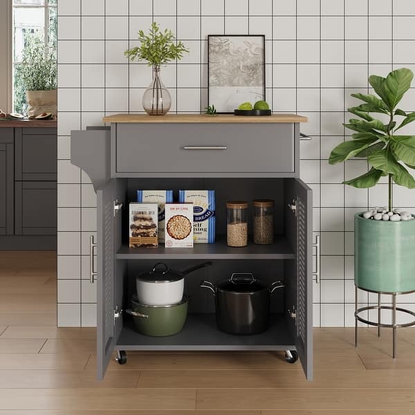Rolling rattan kitchen cart