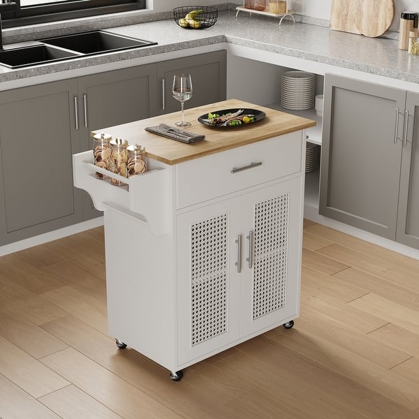 Rolling rattan kitchen cart