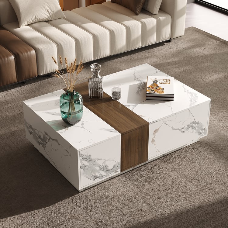 Marble & walnut coffee table