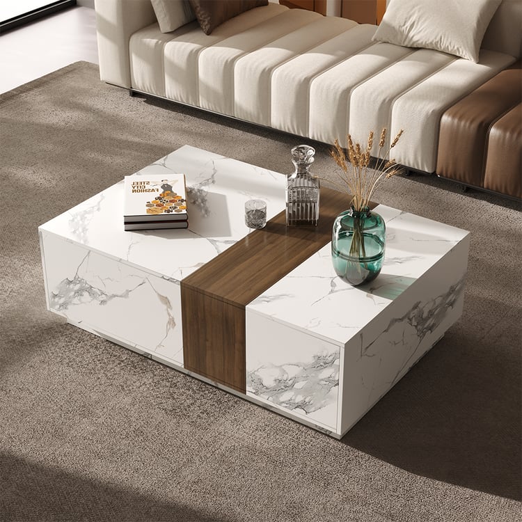 Marble & walnut coffee table